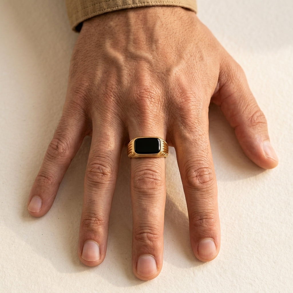Men's Black Stone Bar Ring