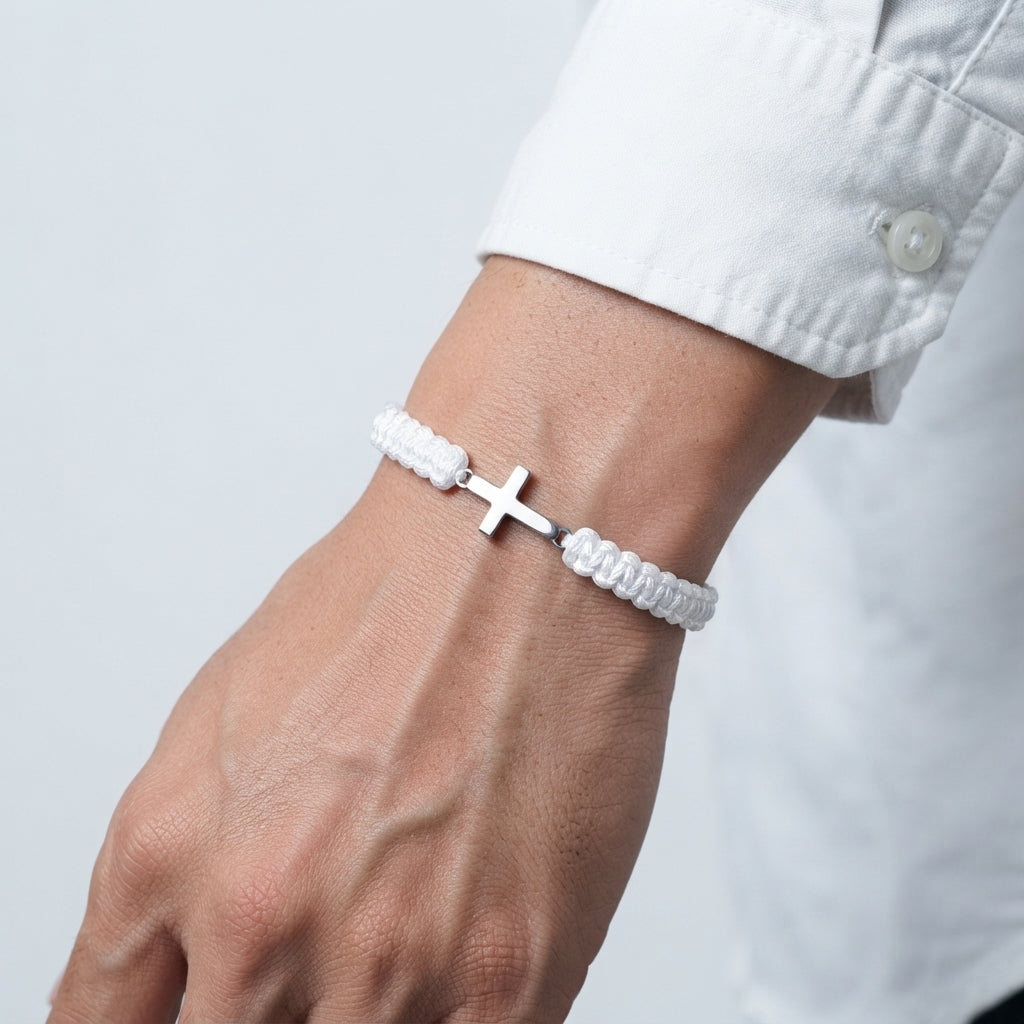 Men's Braided Cross Charm Bracelet