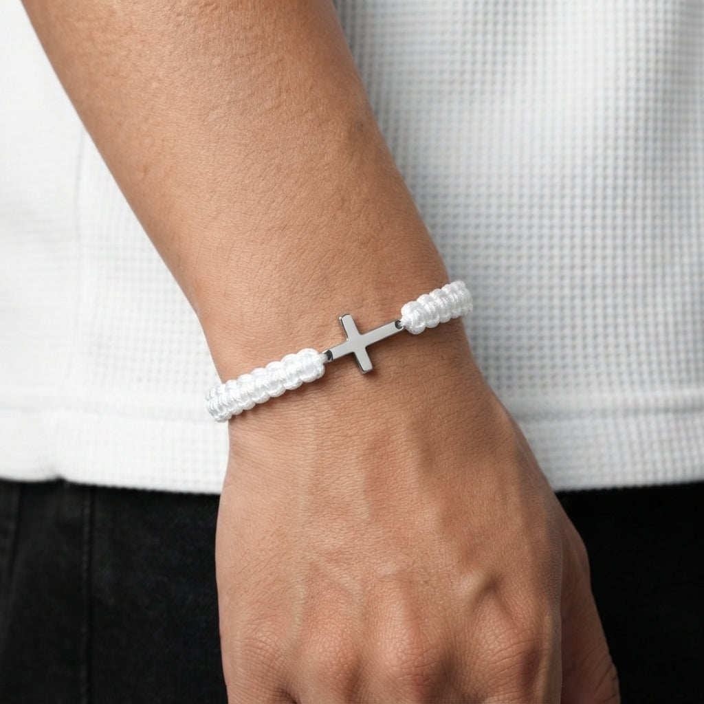 Men's Braided Cross Charm Bracelet