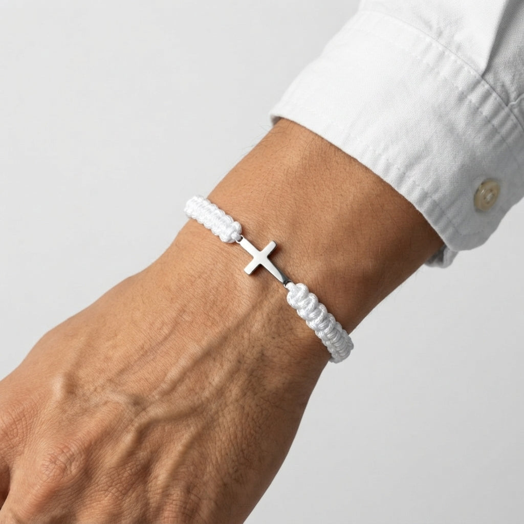 Men's Braided Cross Charm Bracelet