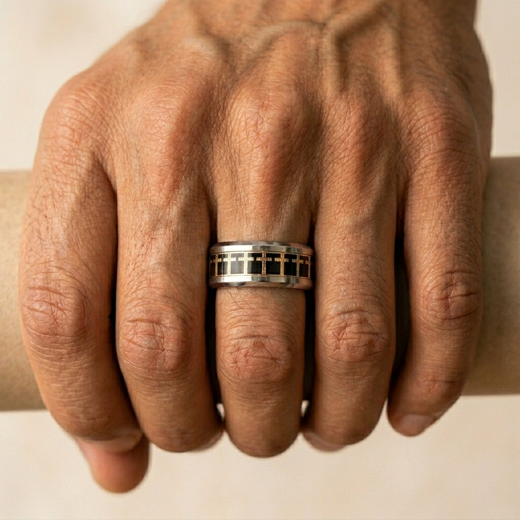 Men's Cross Grid Ring