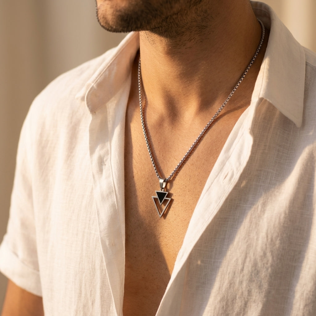 Men's Double Triangle Pendant Necklace