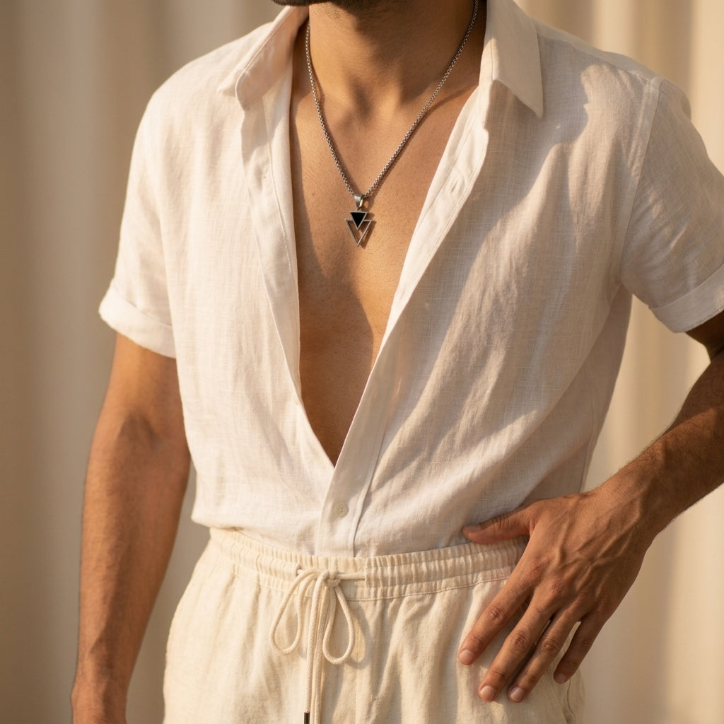 Men's Double Triangle Pendant Necklace