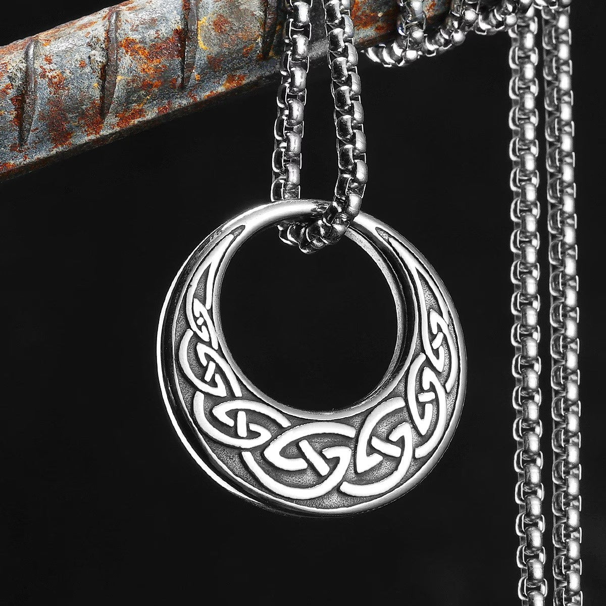 Men's Engraved Circle Pendant Necklace