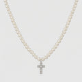 Men's Faux Pearl Cross Pendant Necklace