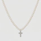 Men's Faux Pearl Cross Pendant Necklace