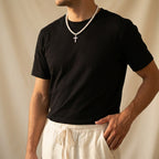 Men's Faux Pearl Cross Pendant Necklace
