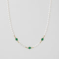 Men's Faux Pearl Green Stone Necklace