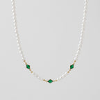 Men's Faux Pearl Green Stone Necklace