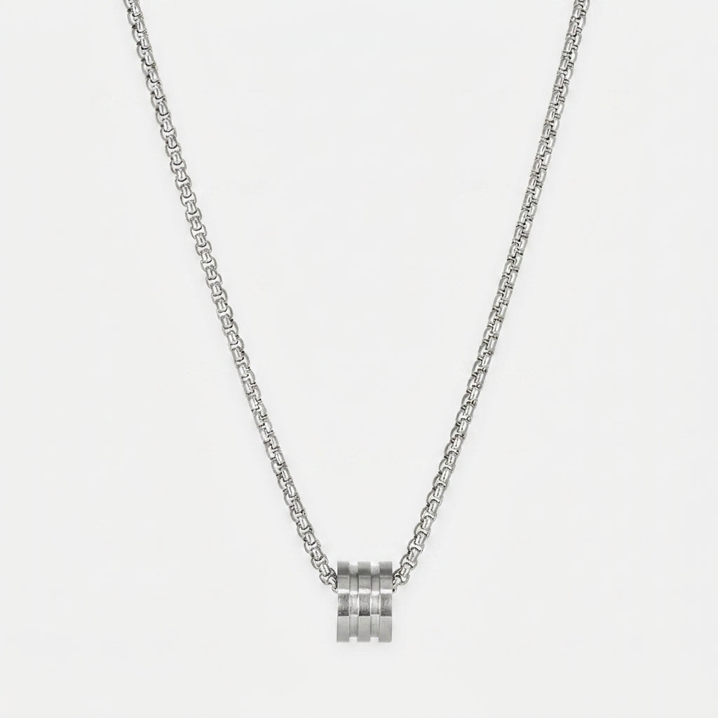 Men's Ribbed Barrel Pendant Necklace