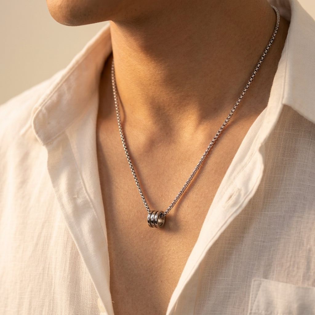 Men's Ribbed Barrel Pendant Necklace