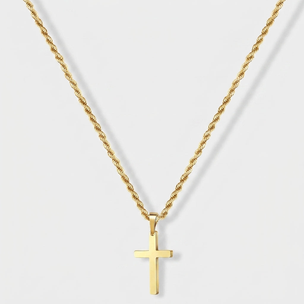 Men's Rope Chain Cross Pendant Necklace