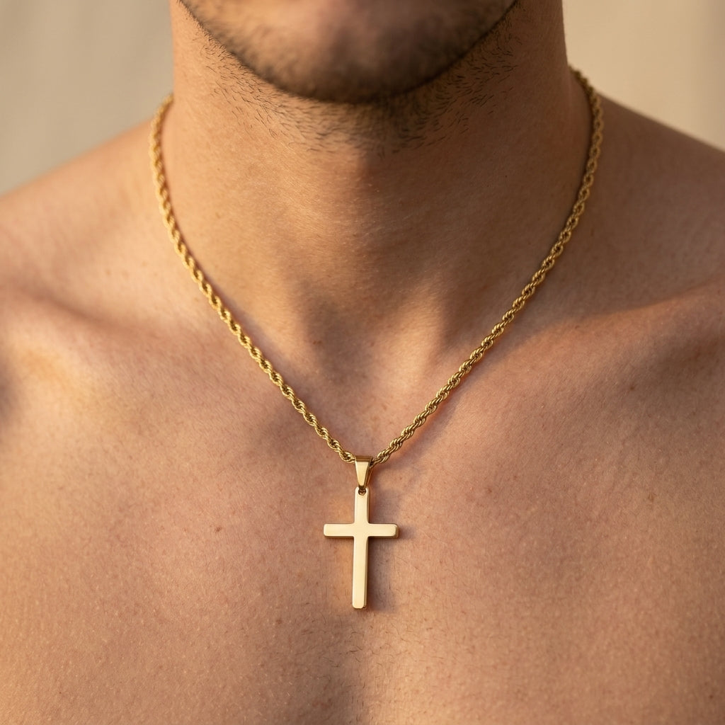 Men's Rope Chain Cross Pendant Necklace