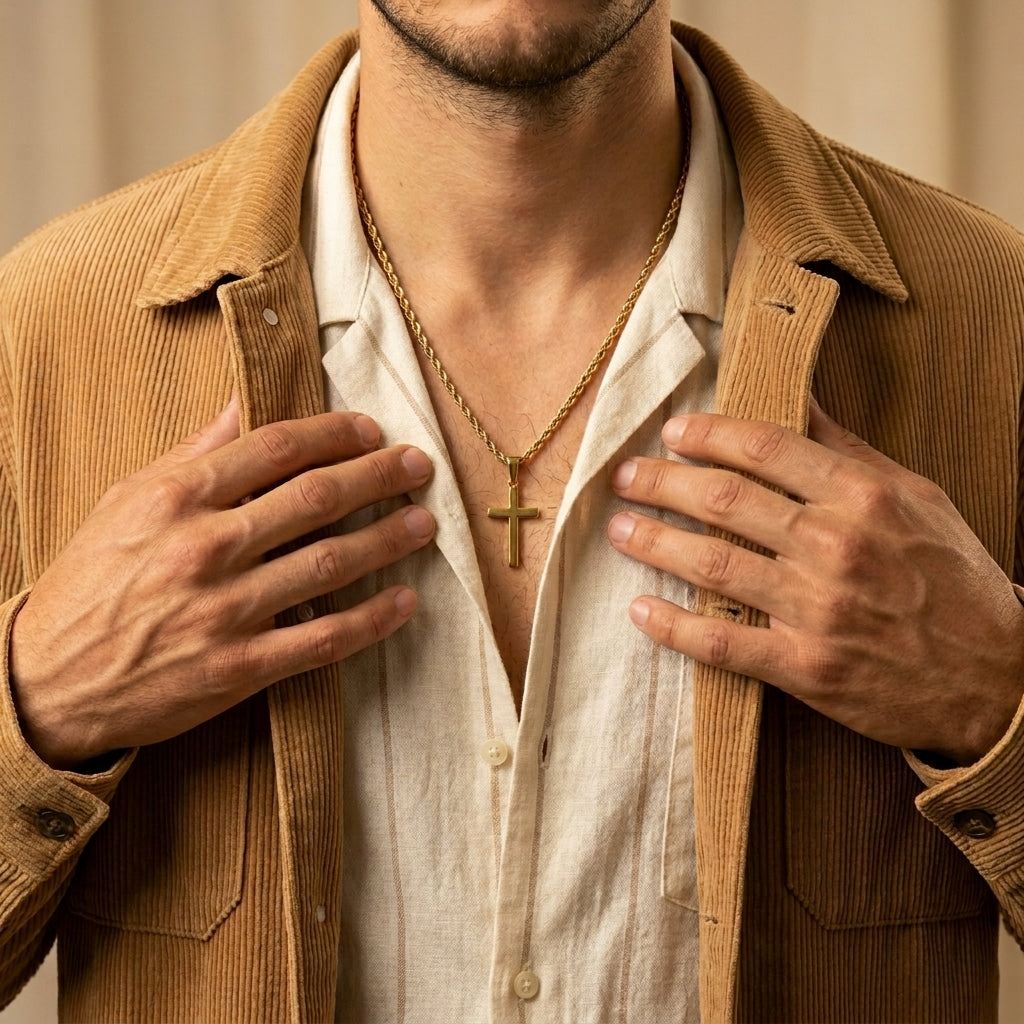 Men's Rope Chain Cross Pendant Necklace