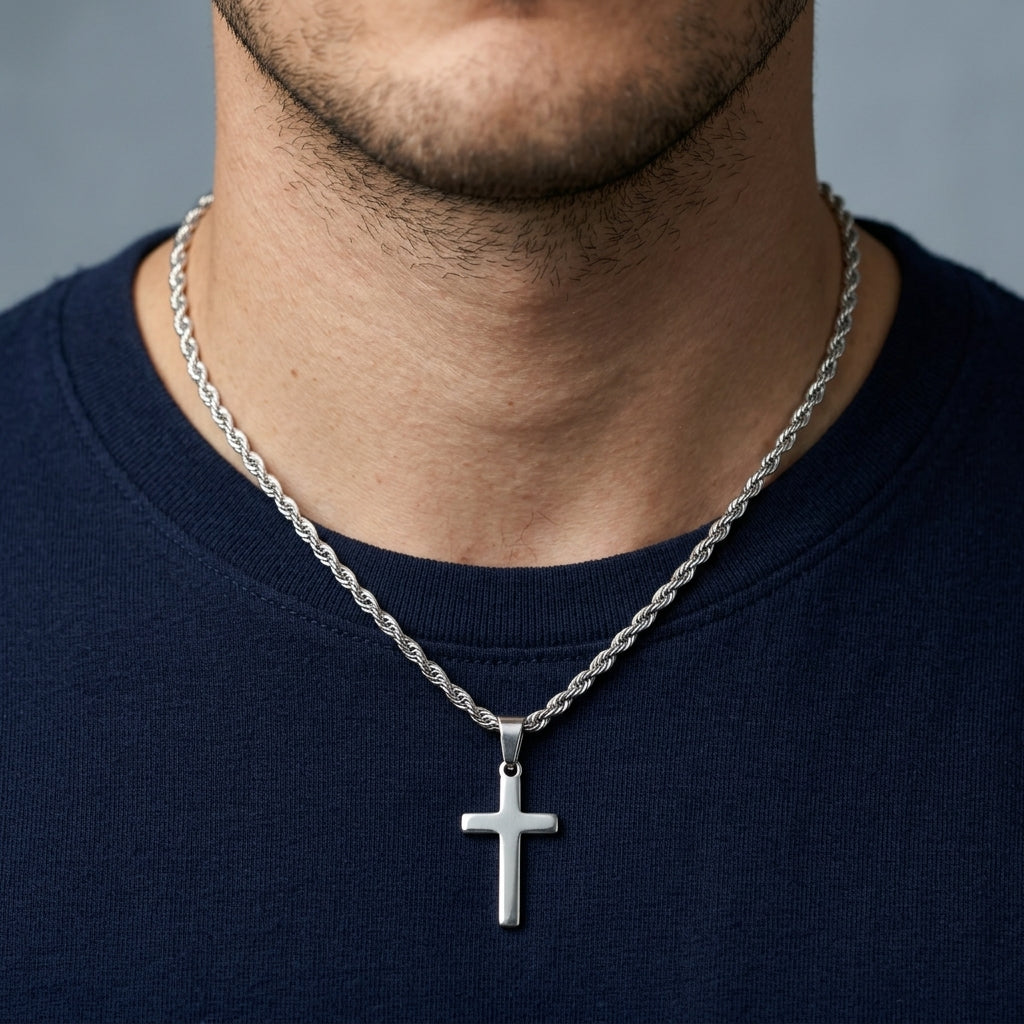 Men's Rope Chain Cross Pendant Necklace