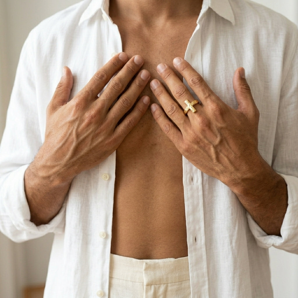 Men's Textured Cross Ring