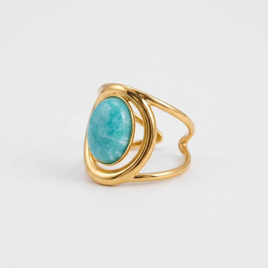 Women's Aqua Stone Curved Wire Ring