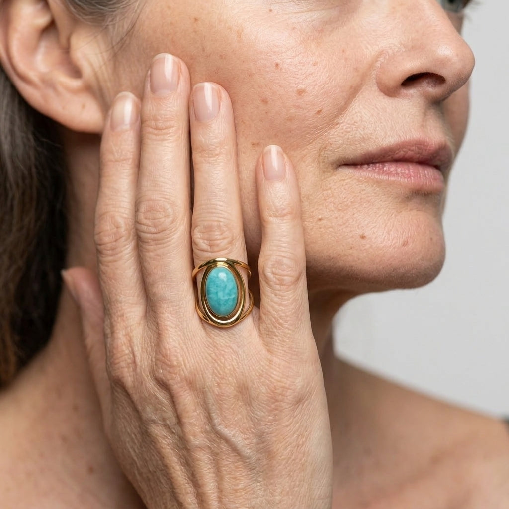 Women's Aqua Stone Curved Wire Ring