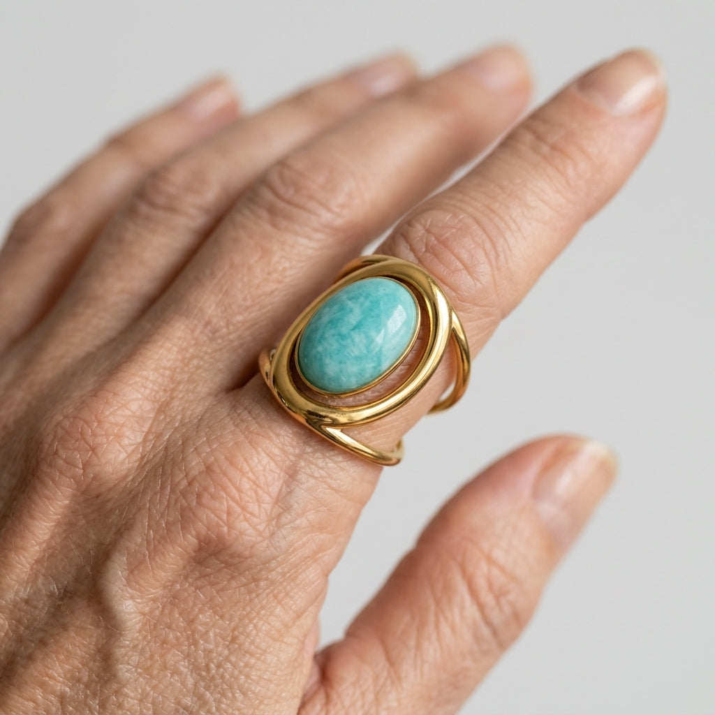 Women's Aqua Stone Curved Wire Ring