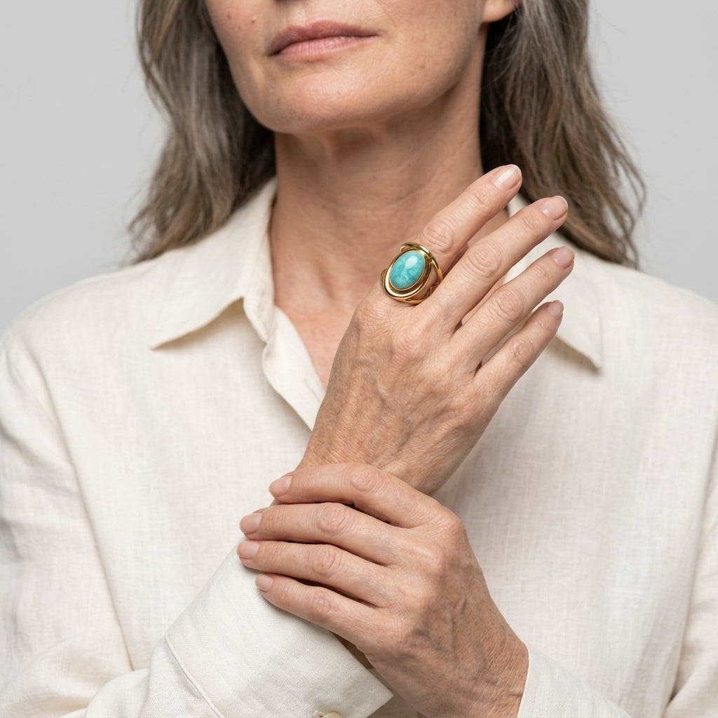 Women's Aqua Stone Curved Wire Ring