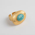 Women's Aqua Stone Engraved Shield Ring