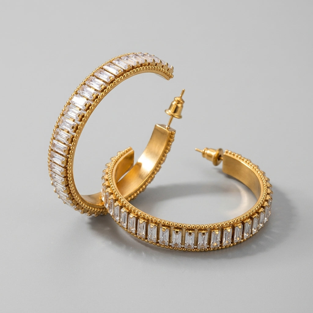 Women's Baguette Crystal Hoop Earrings