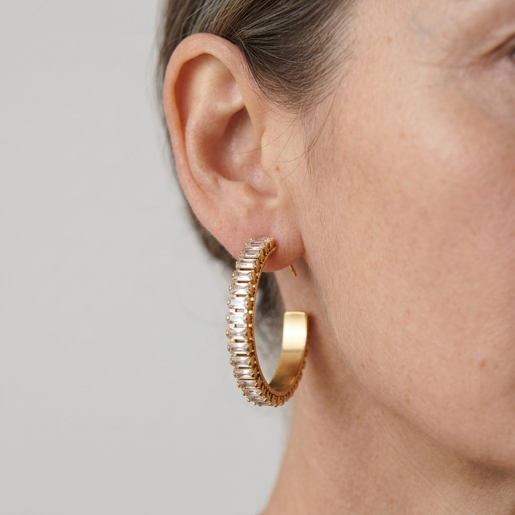 Women's Baguette Crystal Hoop Earrings