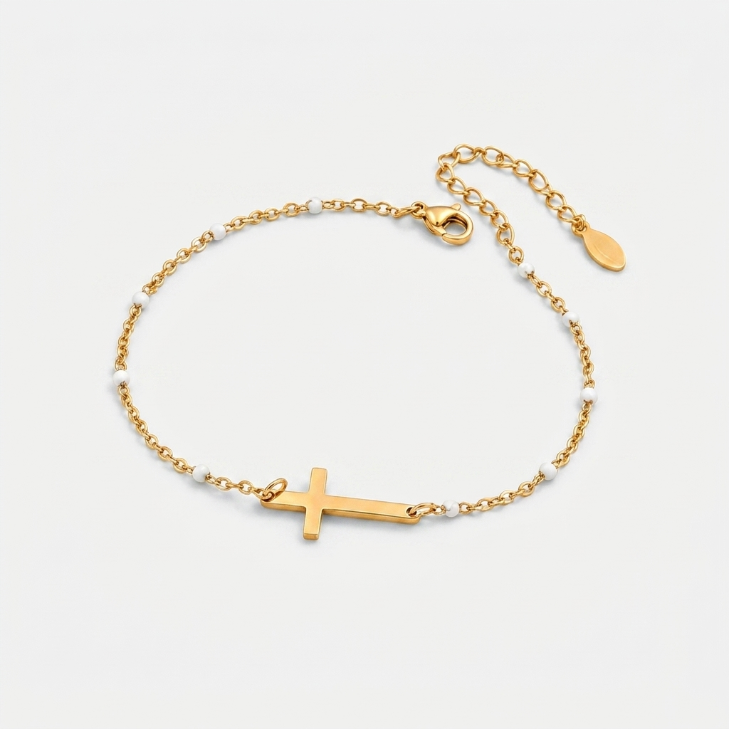 Women's Beaded Cross Station Bracelet