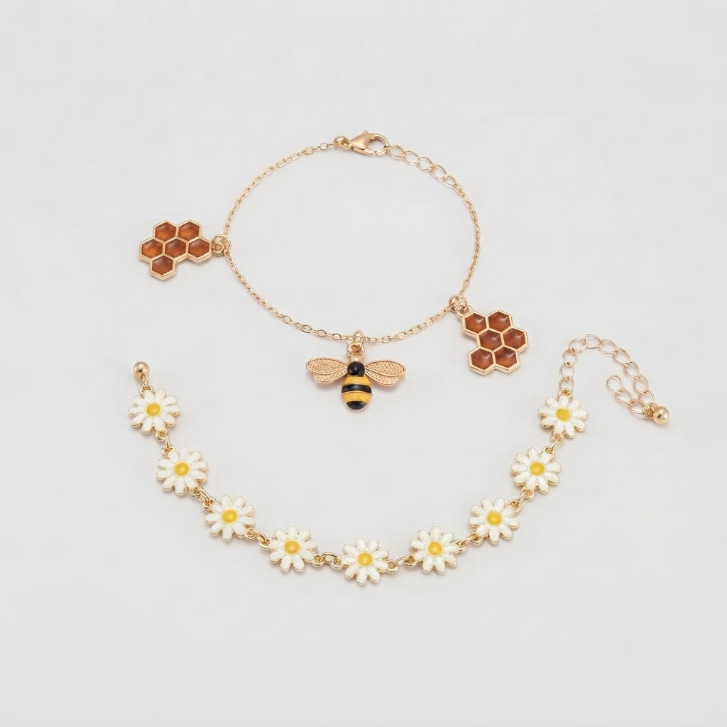 Women's Bee and Daisy Bracelet Set