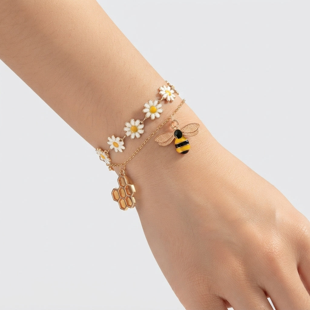 Women's Bee and Daisy Bracelet Set