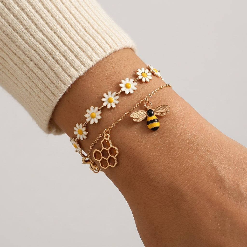 Women's Bee and Daisy Bracelet Set