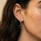 Women's Black Heart Huggie Earrings