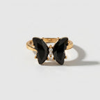 Women's Black Stone Butterfly Ring