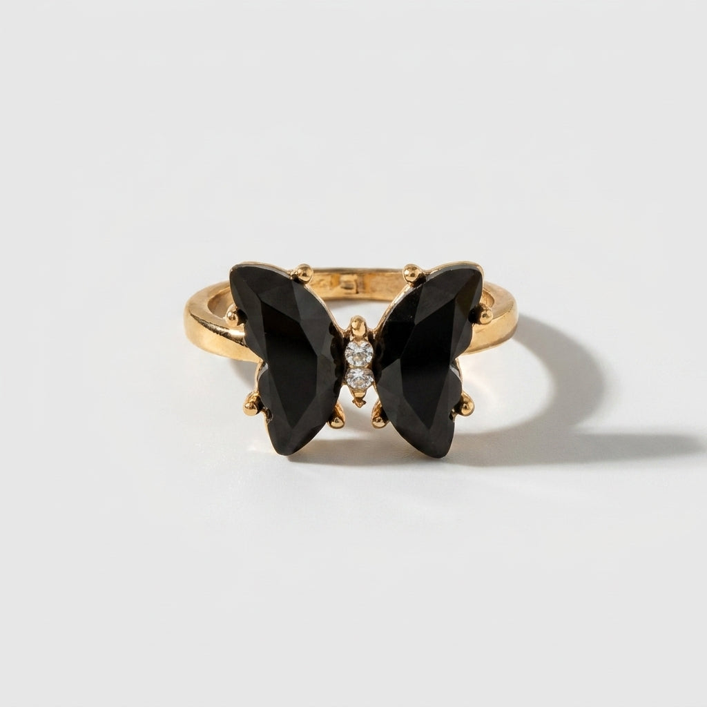 Women's Black Stone Butterfly Ring
