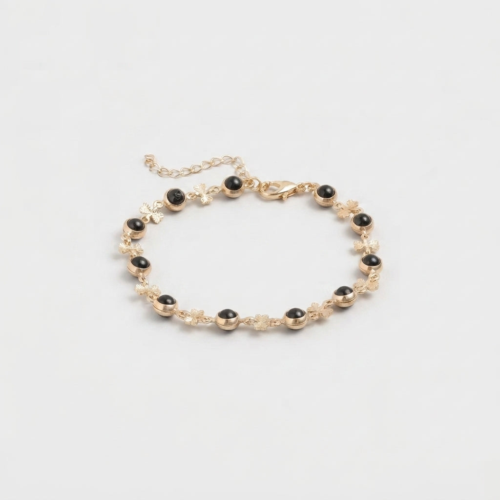 Women's Black Stone Station Bracelet