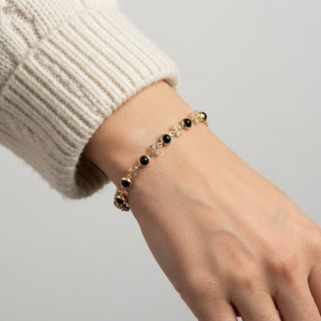 Women's Black Stone Station Bracelet