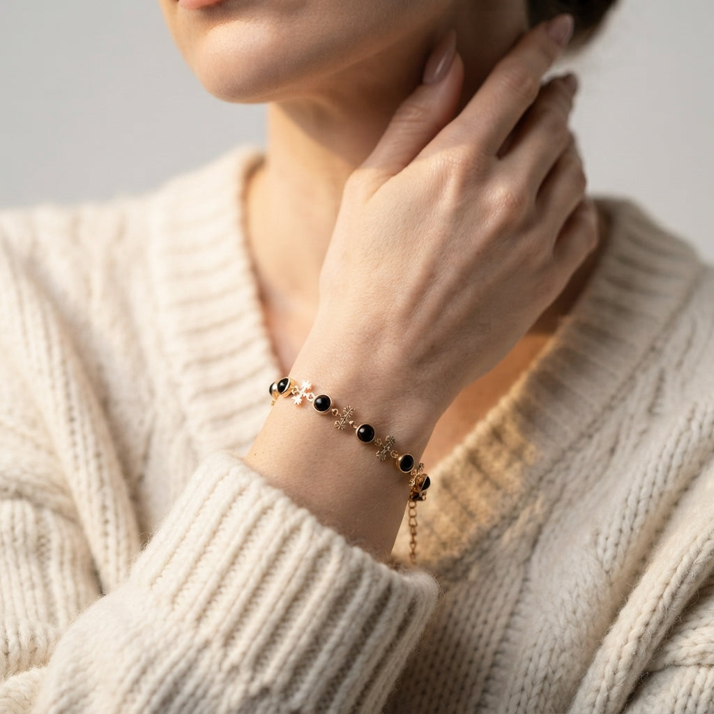 Women's Black Stone Station Bracelet
