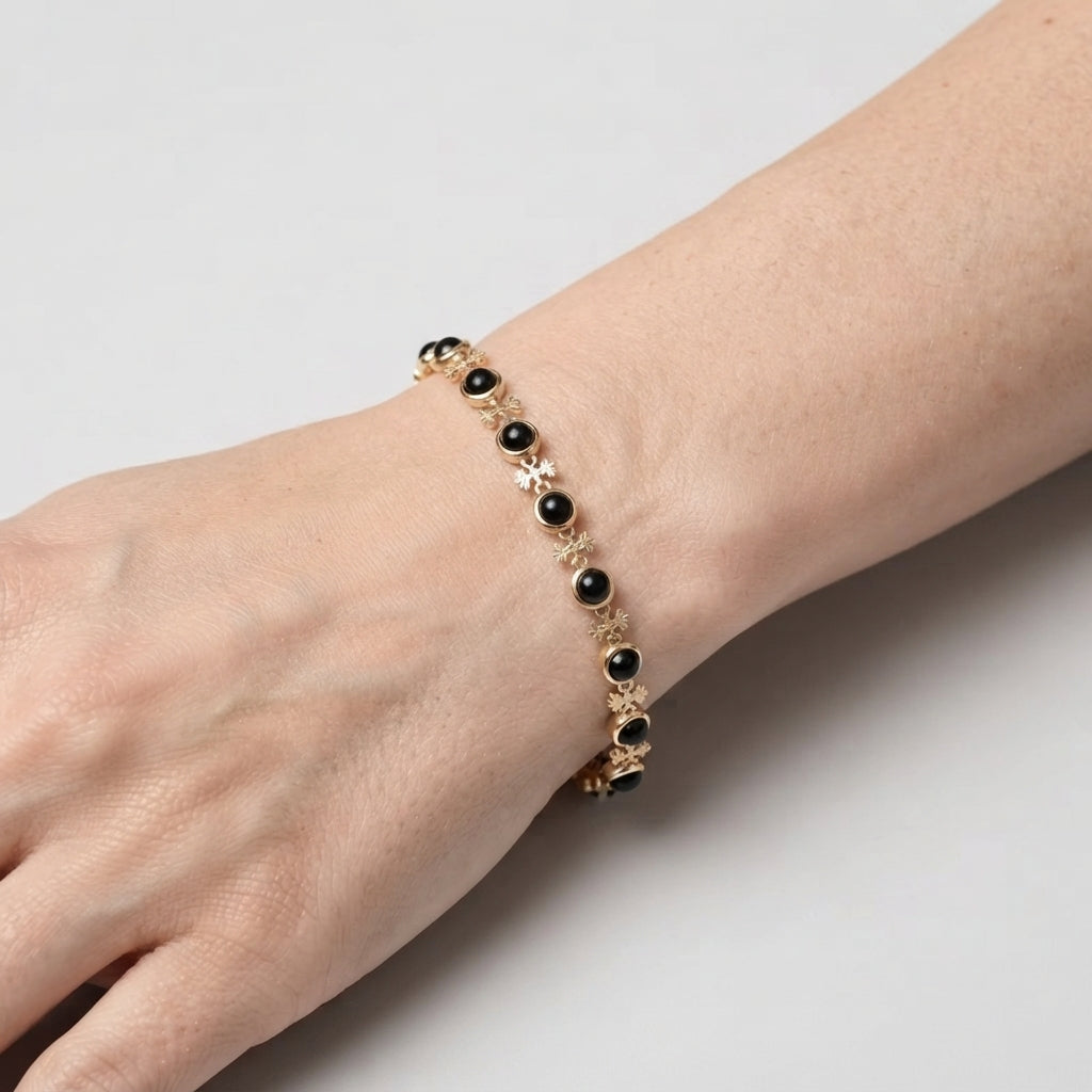 Women's Black Stone Station Bracelet