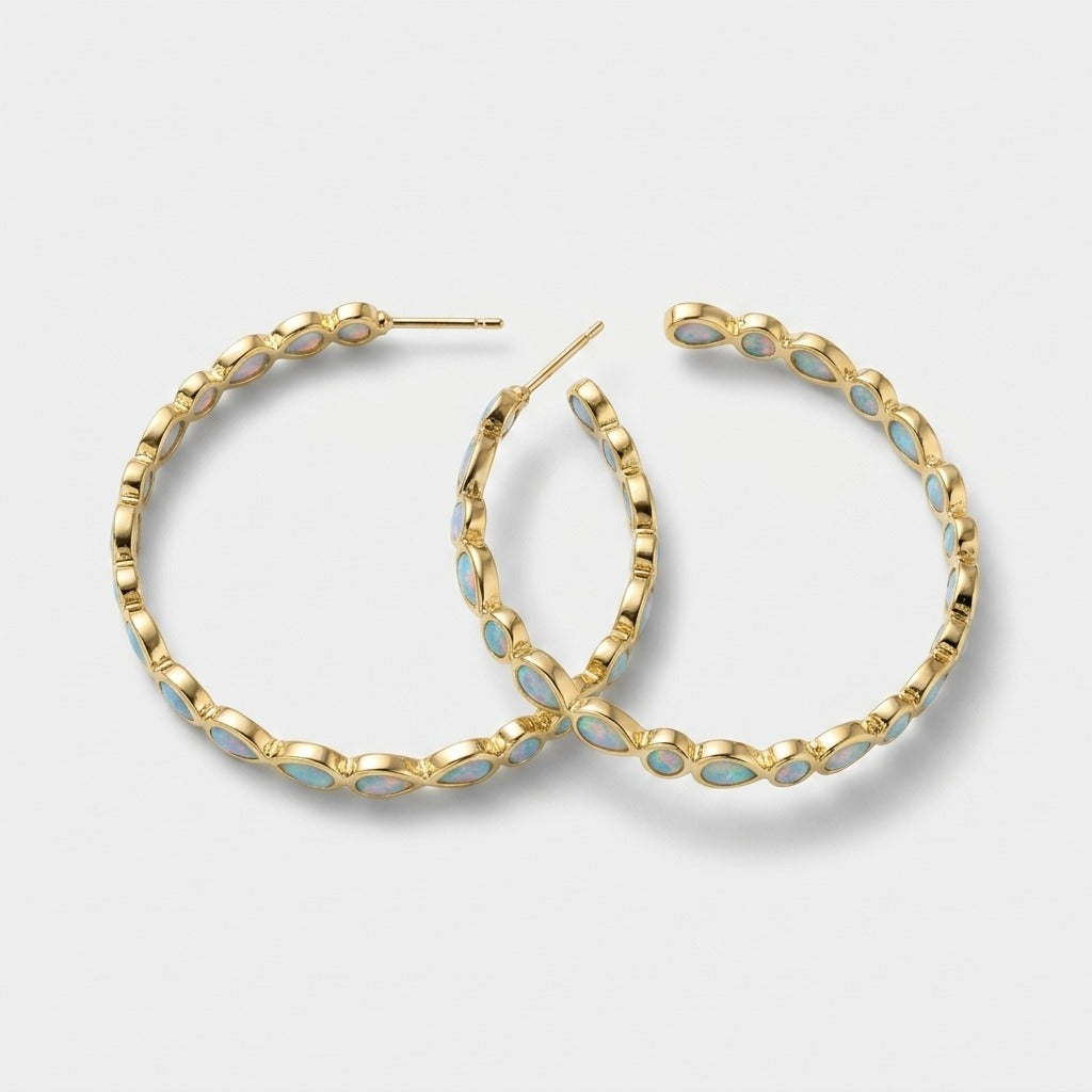 Women's Blue Stone Hoop Earrings