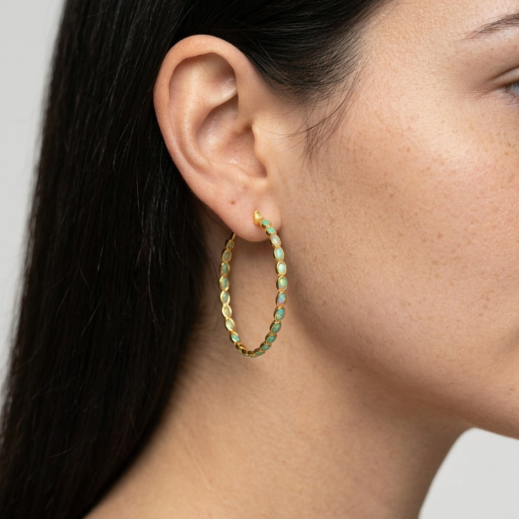 Women's Blue Stone Hoop Earrings