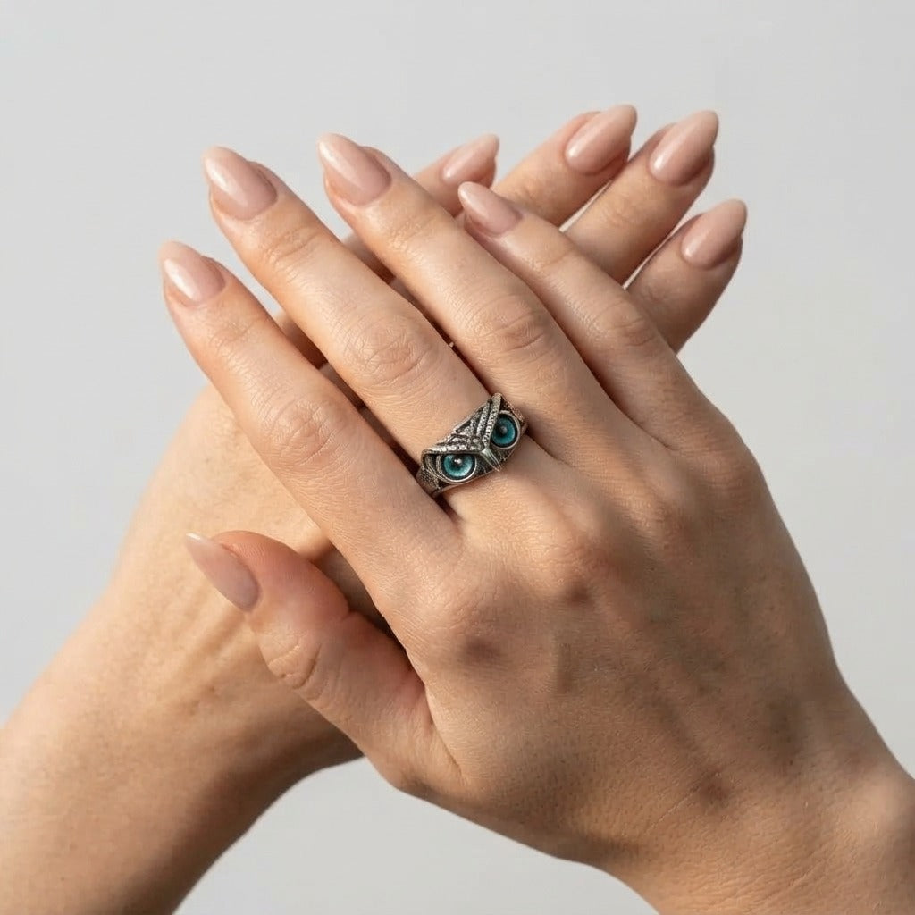 Women's Blue Stone Owl Ring