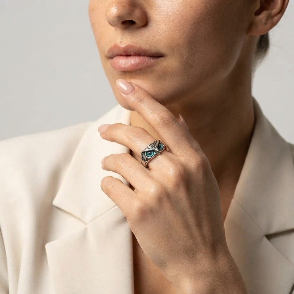 Women's Blue Stone Owl Ring