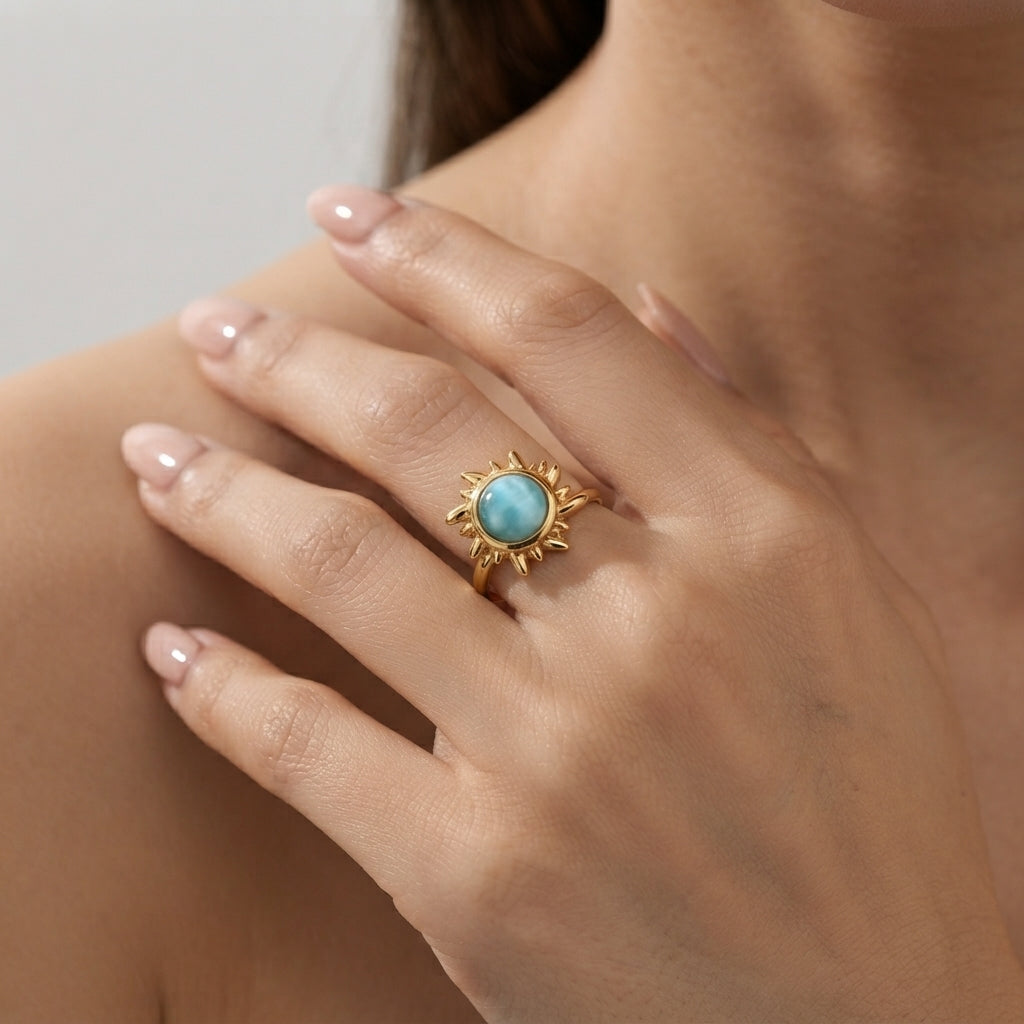 Women's Blue Stone Sunburst Ring