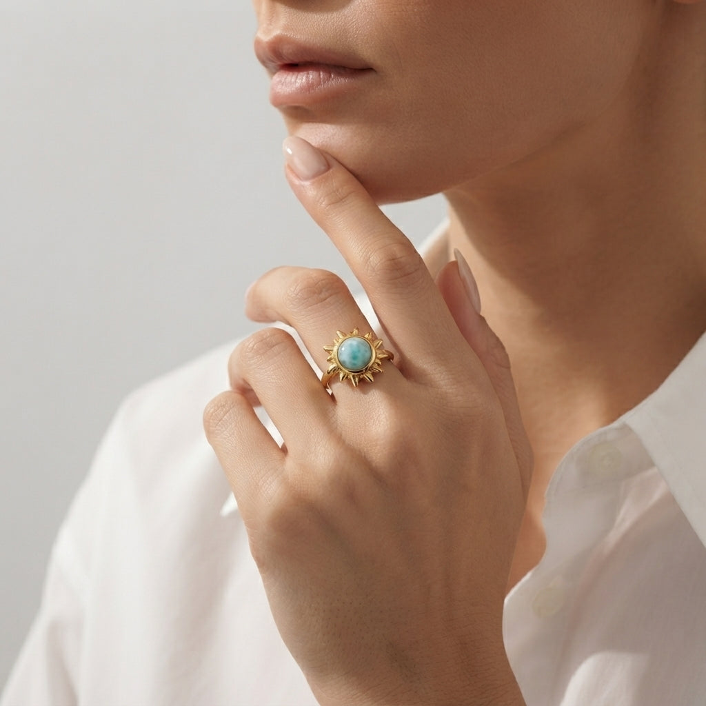 Women's Blue Stone Sunburst Ring