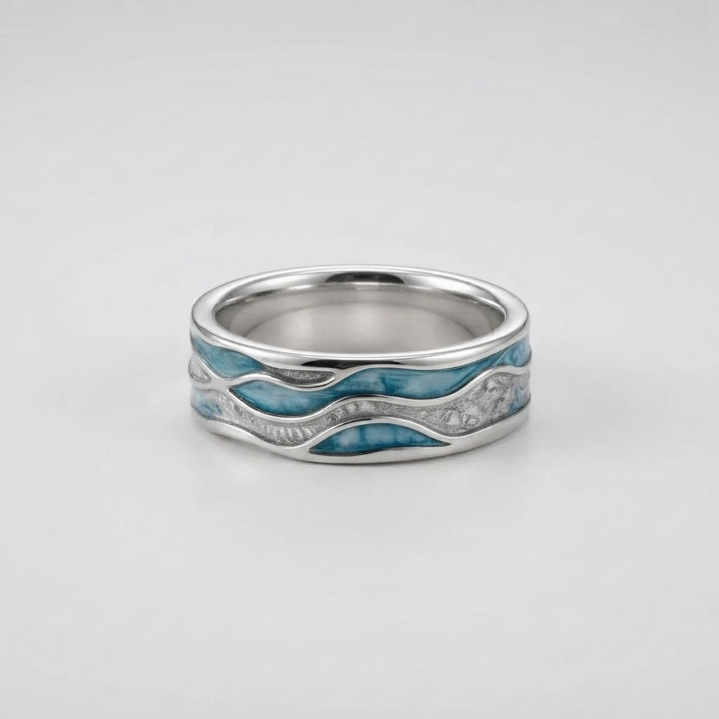 Women's Blue Wave Enamel Ring