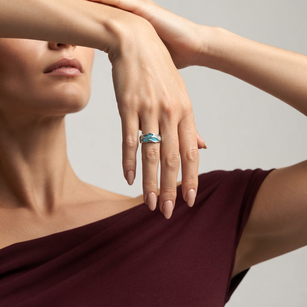 Women's Blue Wave Enamel Ring
