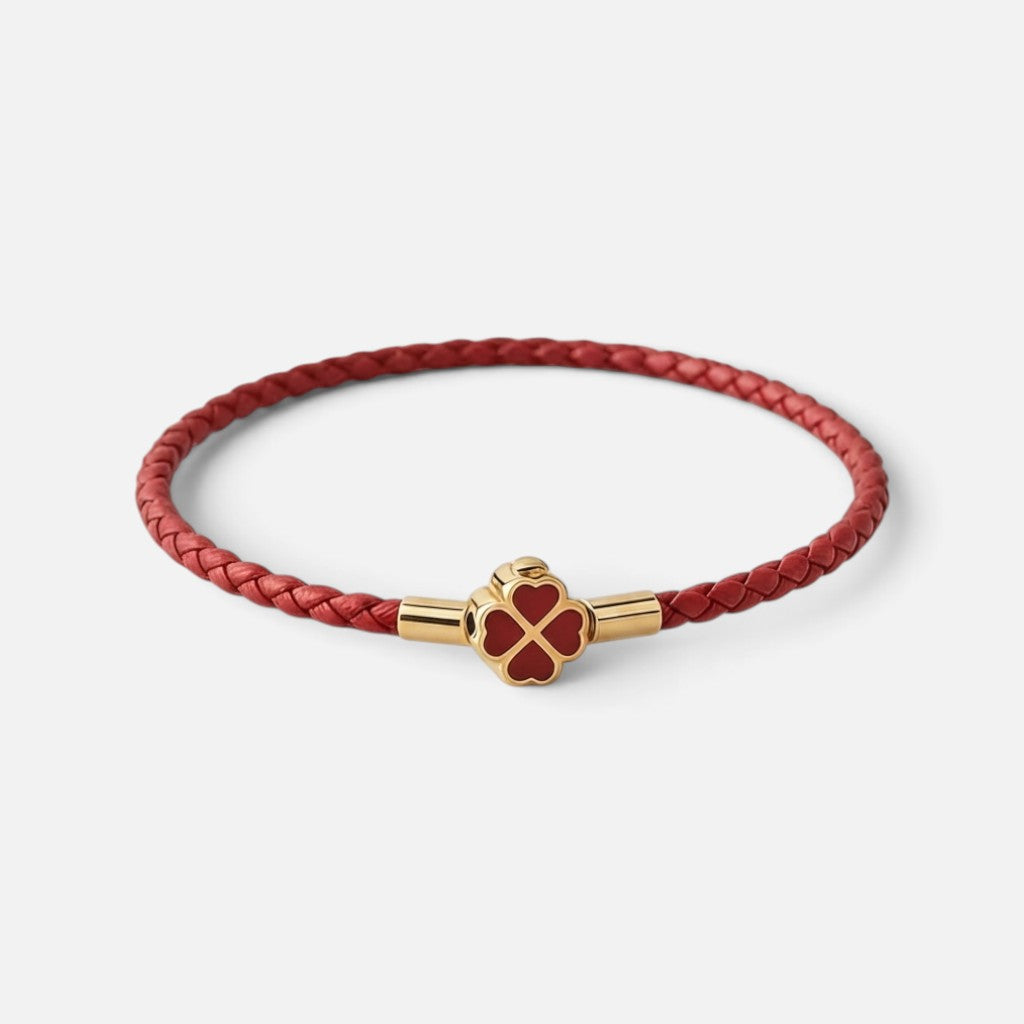 Women's Braided Leather Clover Charm Bracelet