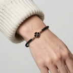 Women's Braided Leather Clover Charm Bracelet
