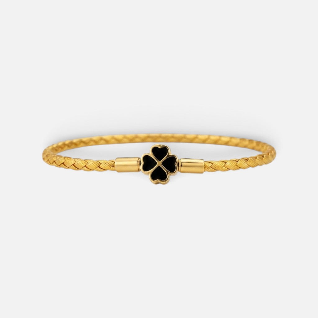 Women's Braided Leather Clover Charm Bracelet