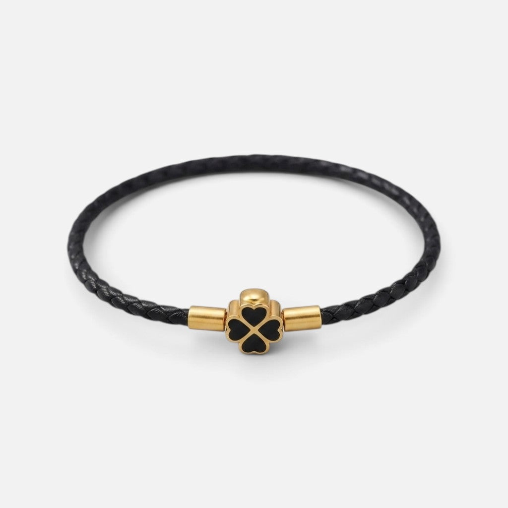 Women's Braided Leather Clover Charm Bracelet